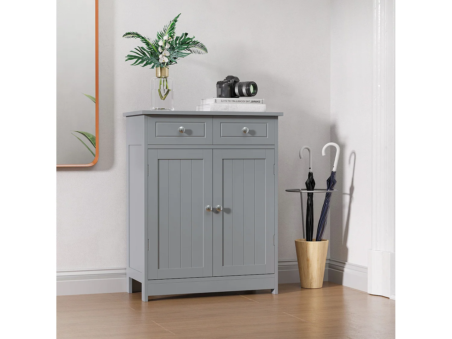 Letare Freestanding Bathroom Cabinet 2 Drawers and Cupboard Grey 75x60x30cm