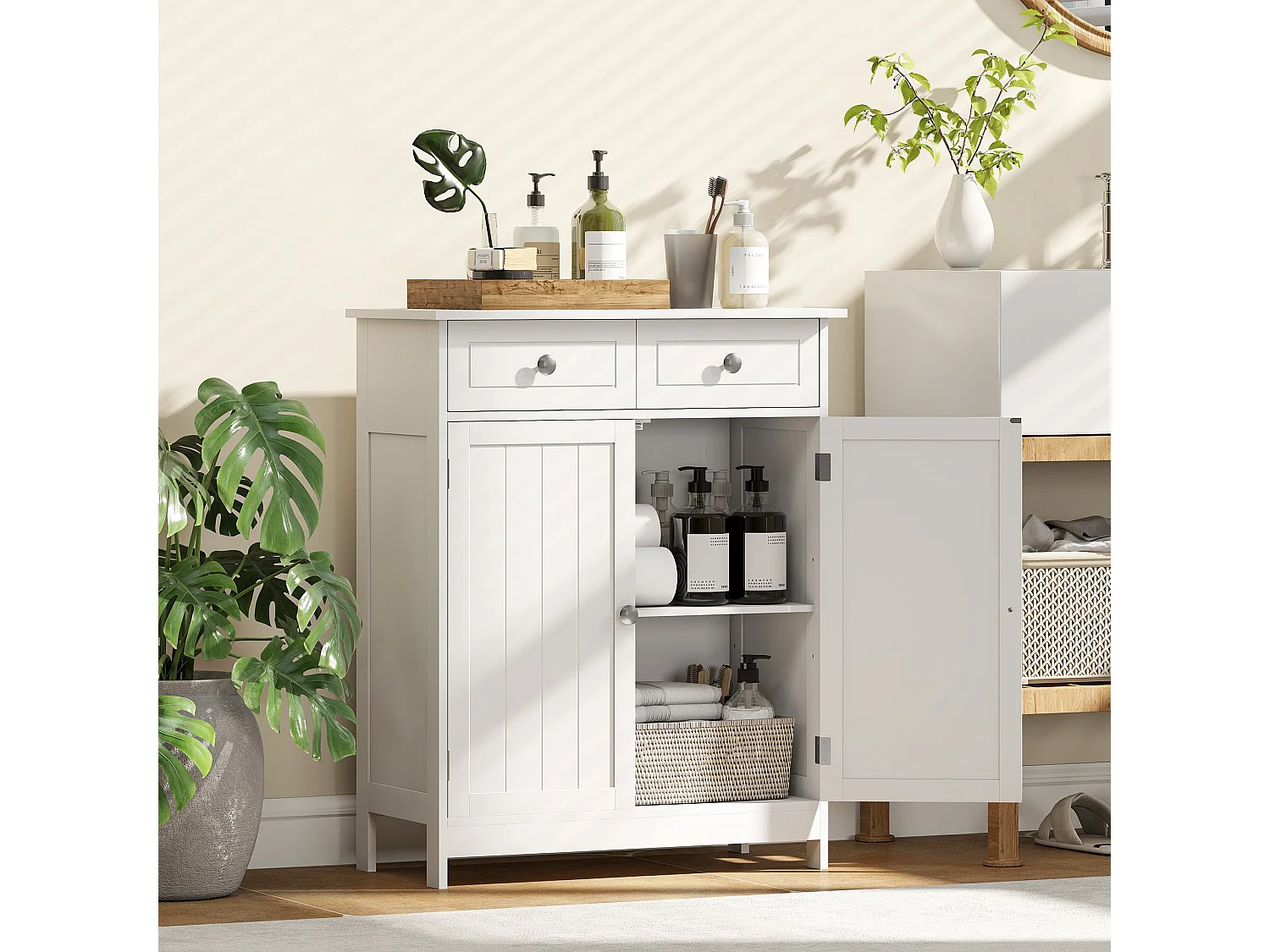 Zilu Freestanding Bathroom Cabinet Traditional White 75x60x30cm