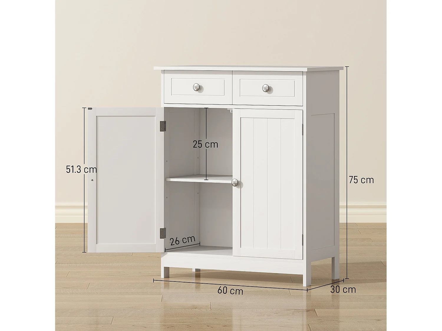 Zilu Freestanding Bathroom Cabinet Traditional White 75x60x30cm