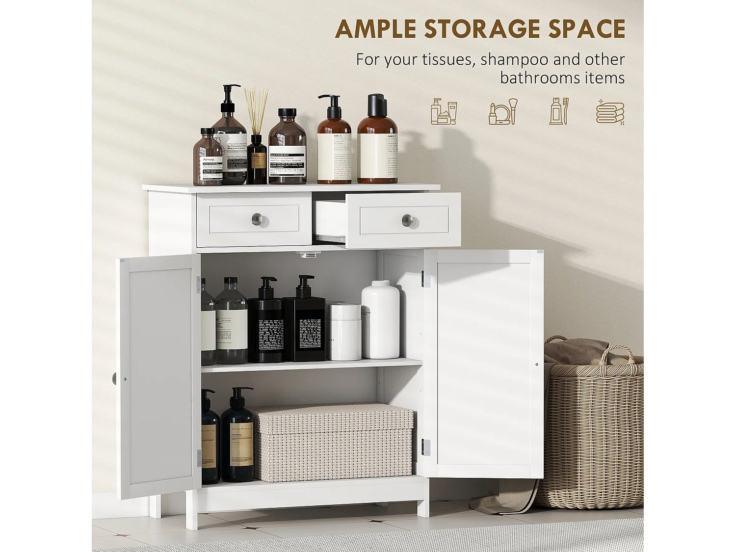 Zilu Freestanding Bathroom Cabinet Traditional White 75x60x30cm