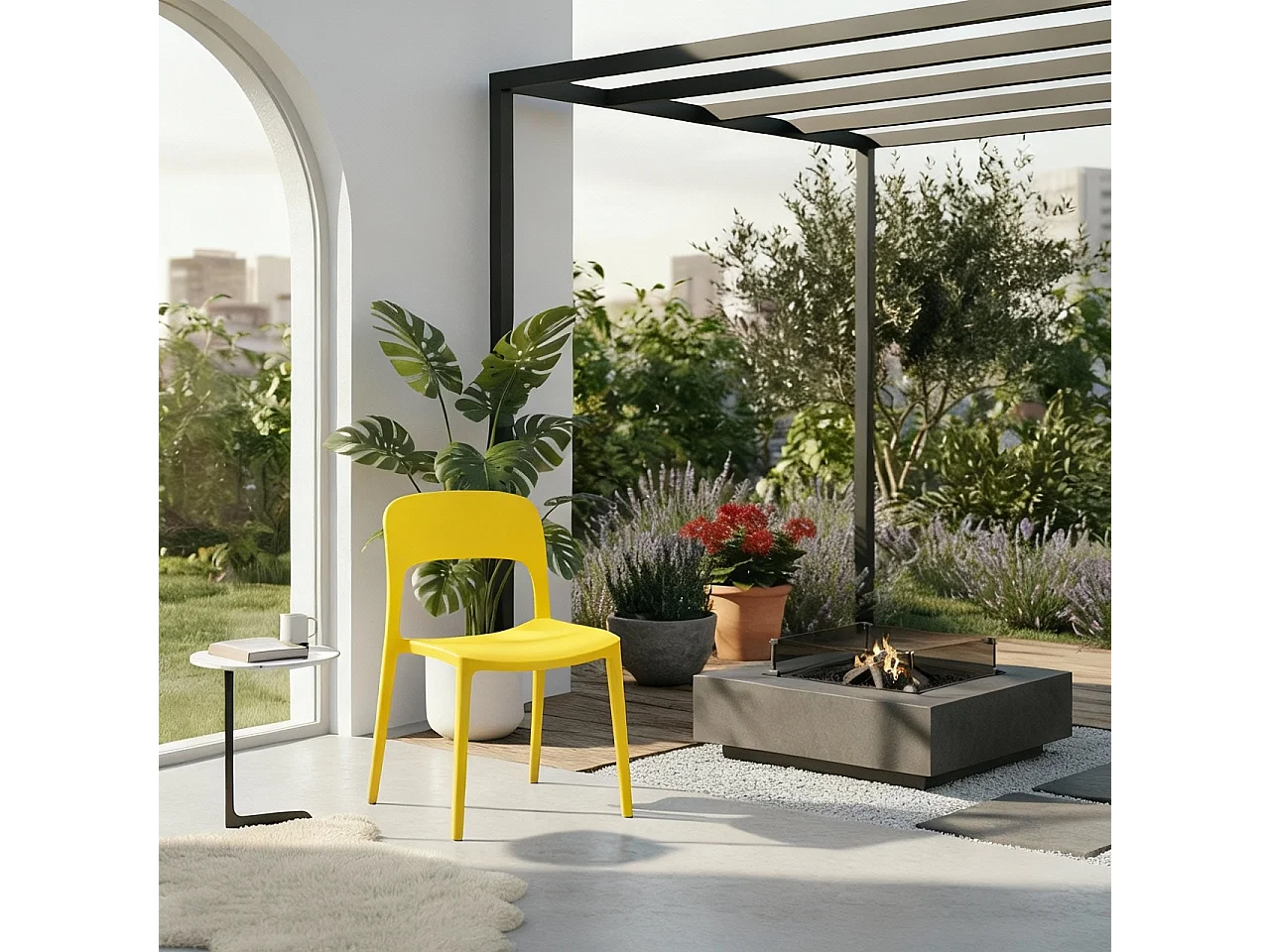 Set 4 Sedie Da Giardino In Polipropilene Impilabili Leggere E Resistenti Ideali Per Esterni Terrazze Giardini Bar Dehors Ristoranti 41 x 82,5 x 52 cm Giallo