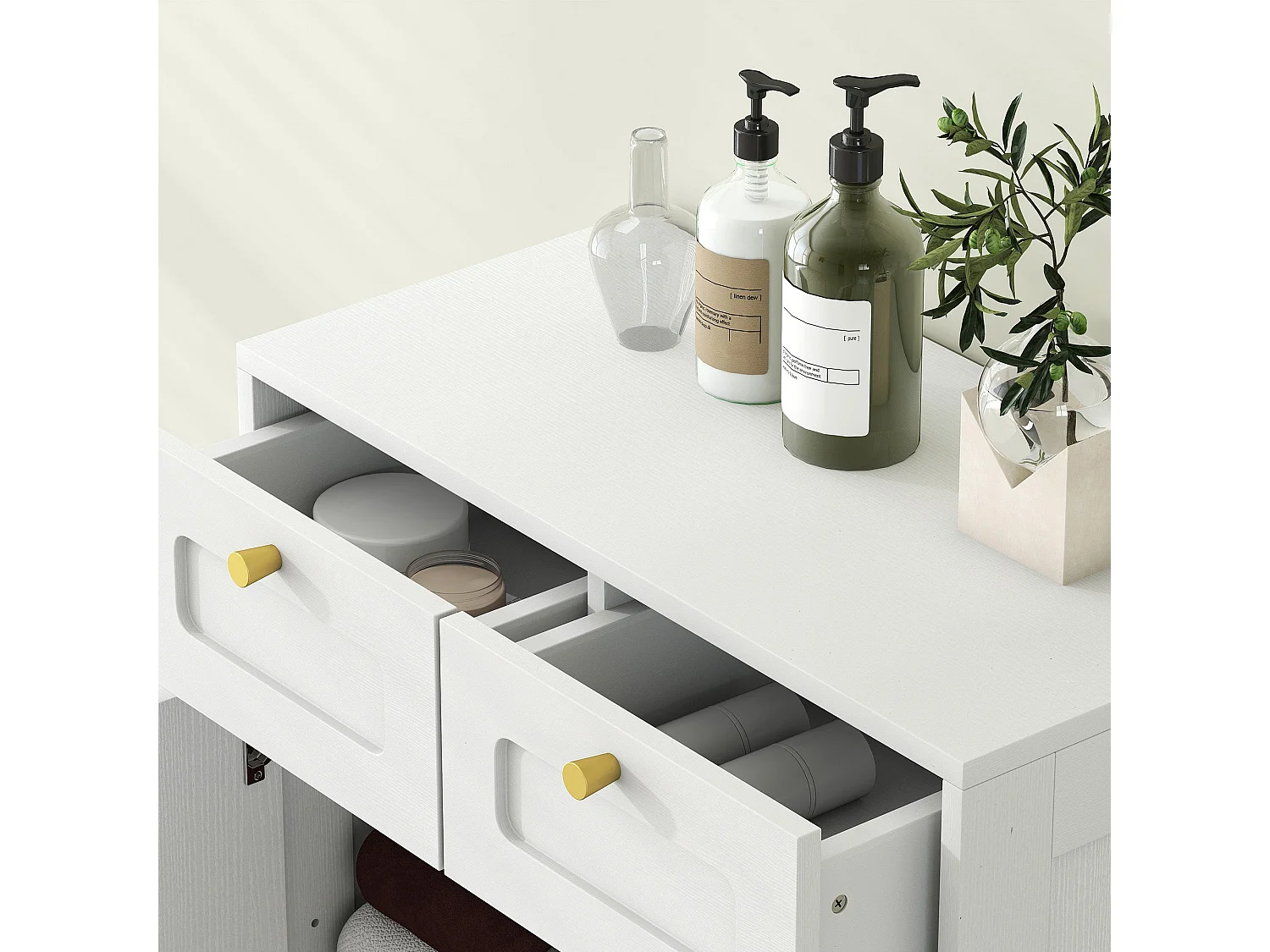 Pareto Bathroom Floor Cabinet with 2 Drawers White with Gold tone Knobs