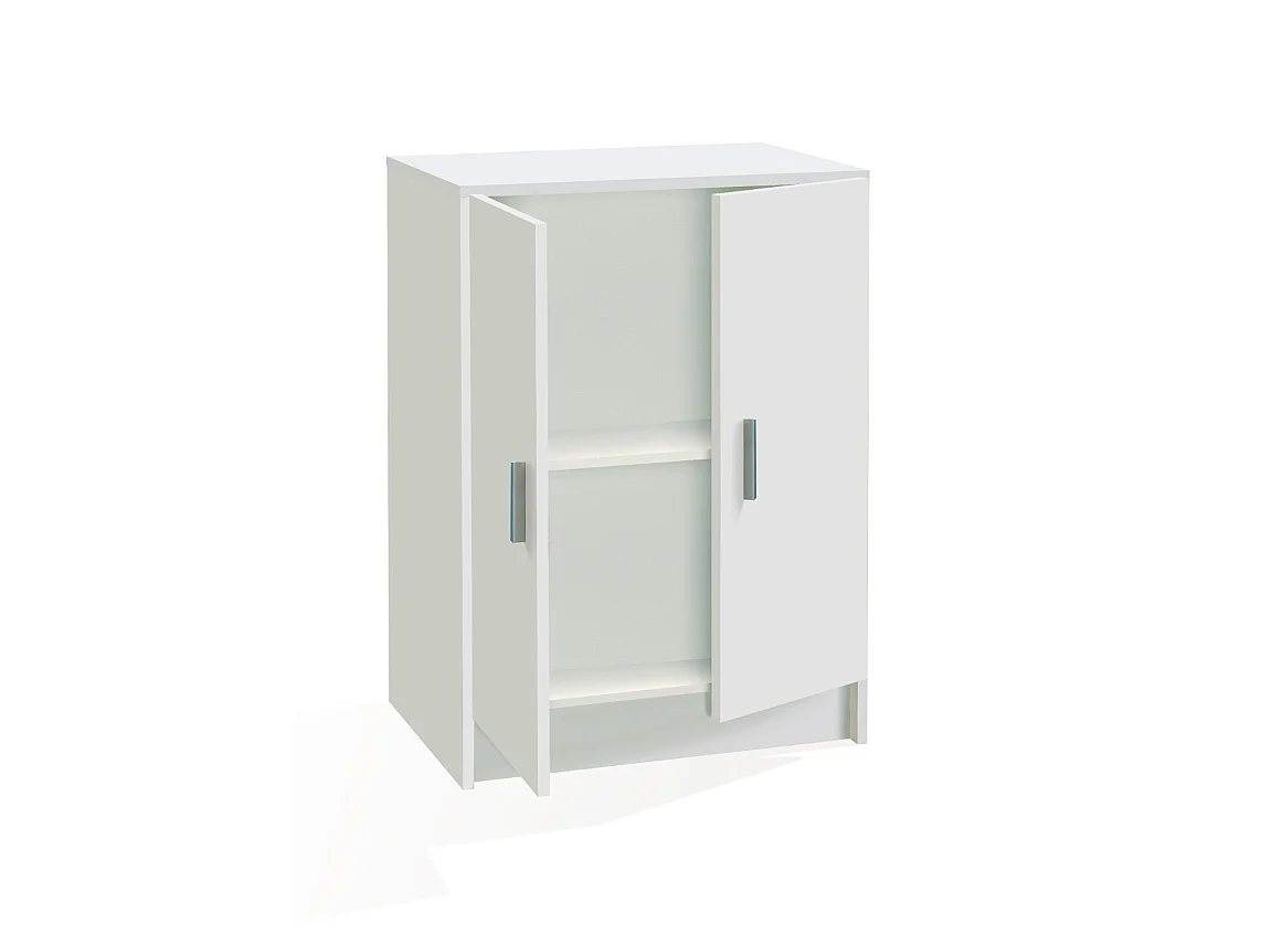 Armadio Multiuso Basso 2 Ante e 2 Ripiani Mobile Ausiliario Per Bagno Lavanderia Cucina Ingresso Garage Design Stile Moderno 60 x 80 x 37 Cm Bianco