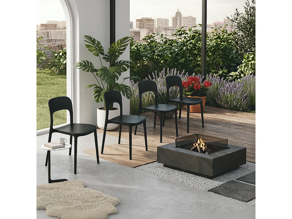 Set 4 Sedie Da Giardino In Polipropilene Impilabili Leggere E Resistenti Ideali Per Esterni Terrazze Giardini Bar Dehors Ristoranti 41 x 82,5 x 52 cm Nero