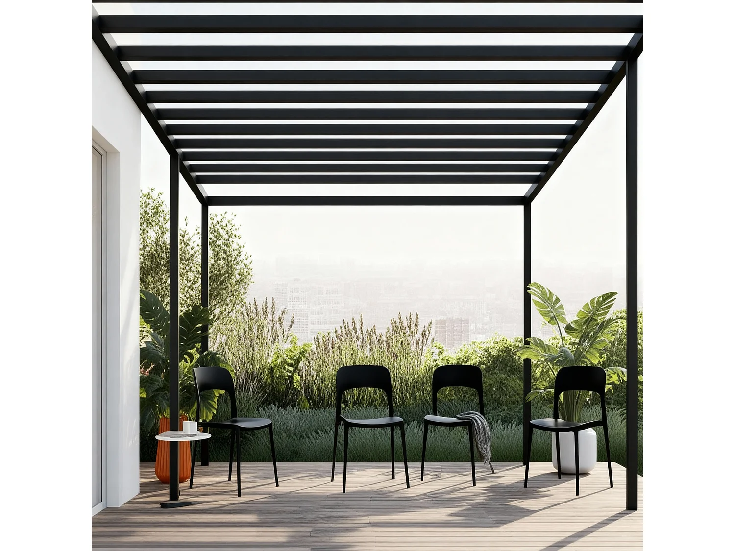Set 4 Sedie Da Giardino In Polipropilene Impilabili Leggere E Resistenti Ideali Per Esterni Terrazze Giardini Bar Dehors Ristoranti 41 x 82,5 x 52 cm Nero