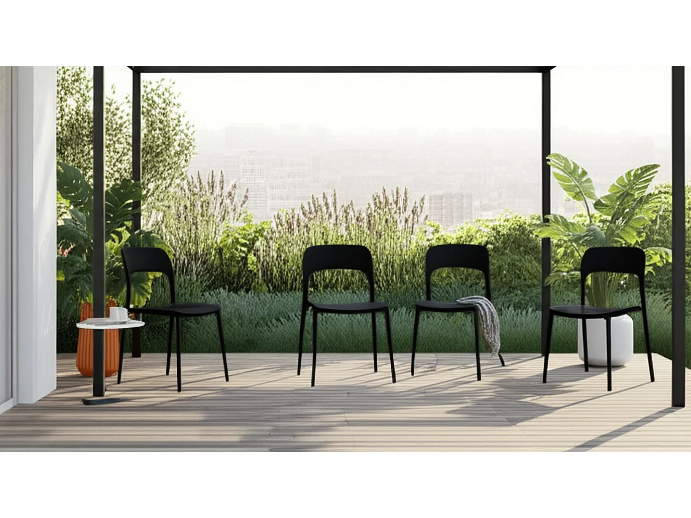 Set 4 Sedie Da Giardino In Polipropilene Impilabili Leggere E Resistenti Ideali Per Esterni Terrazze Giardini Bar Dehors Ristoranti 41 x 82,5 x 52 cm Nero
