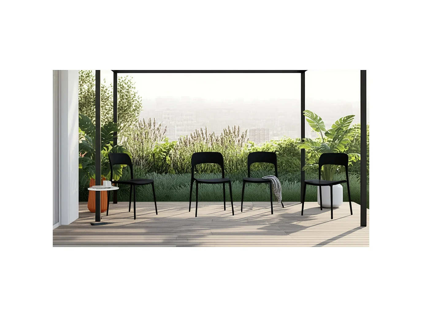 Set 4 Sedie Da Giardino In Polipropilene Impilabili Leggere E Resistenti Ideali Per Esterni Terrazze Giardini Bar Dehors Ristoranti 41 x 82,5 x 52 cm Nero