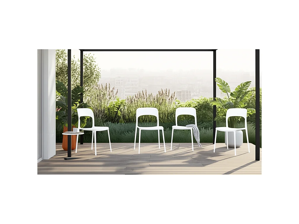 Set 4 Sedie Da Giardino In Polipropilene Impilabili Leggere E Resistenti Ideali Per Esterni Terrazze Giardini Bar Dehors Ristoranti 41 x 82,5 x 52 cm Bianco