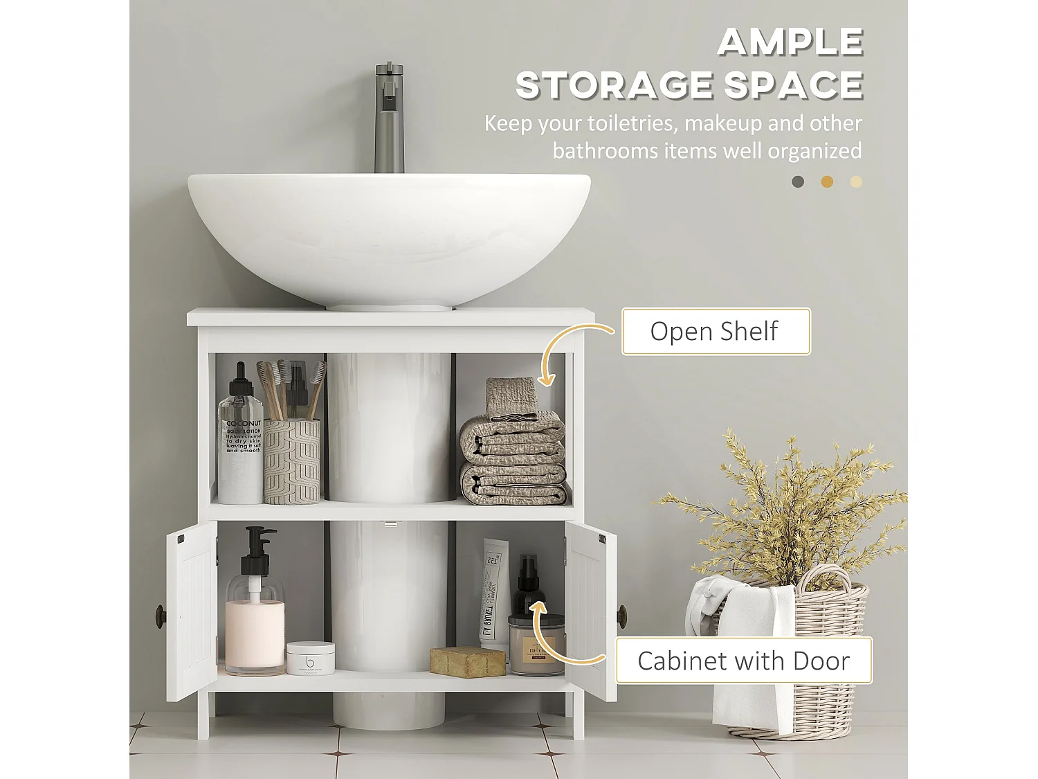 Dalaco White Pedestal Sink Storage Cabinet Double Doors Adjustable Shelves Soft Close
