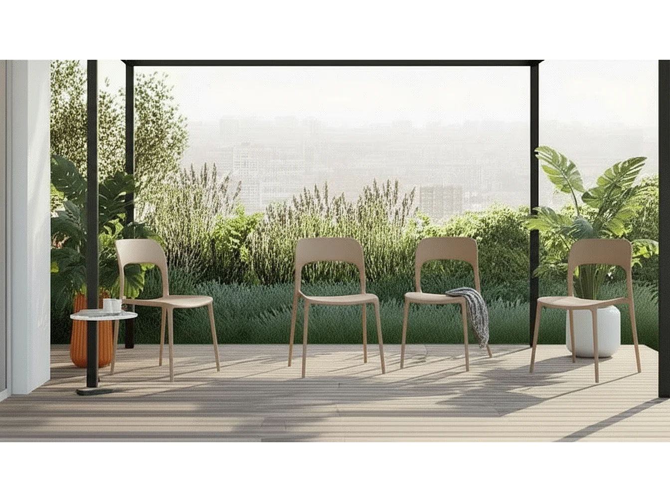 Set 4 Sedie Da Giardino In Polipropilene Impilabili Leggere E Resistenti Ideali Per Esterni Terrazze Giardini Bar Dehors Ristoranti 41 x 82,5 x 52 cm Tortora