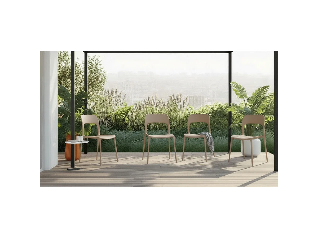 Set 4 Sedie Da Giardino In Polipropilene Impilabili Leggere E Resistenti Ideali Per Esterni Terrazze Giardini Bar Dehors Ristoranti 41 x 82,5 x 52 cm Tortora