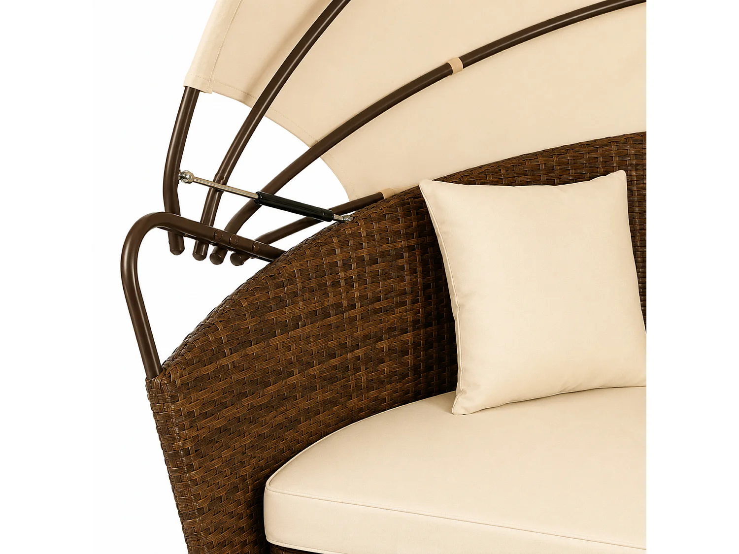 Isola Prendisole Modulare In Polyrattan Con Tettuccio Pieghevole Tavolino Integrato E 4 cuscini Ideale Per Giardino Piscina E Terrazzo Beige E Marrone