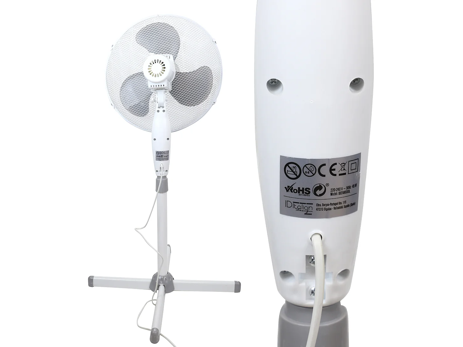 Ventilador de pie blanco Italian Design 45 W oscilante y regulable en altura