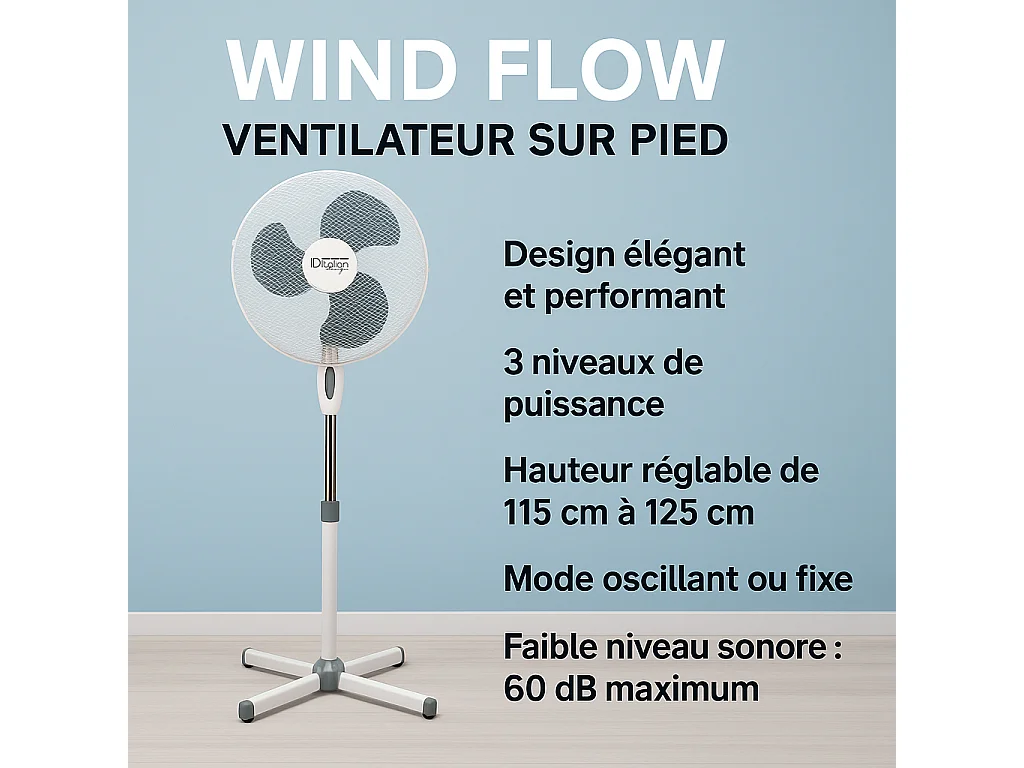 Ventilador de pie blanco Italian Design 45 W oscilante y regulable en altura