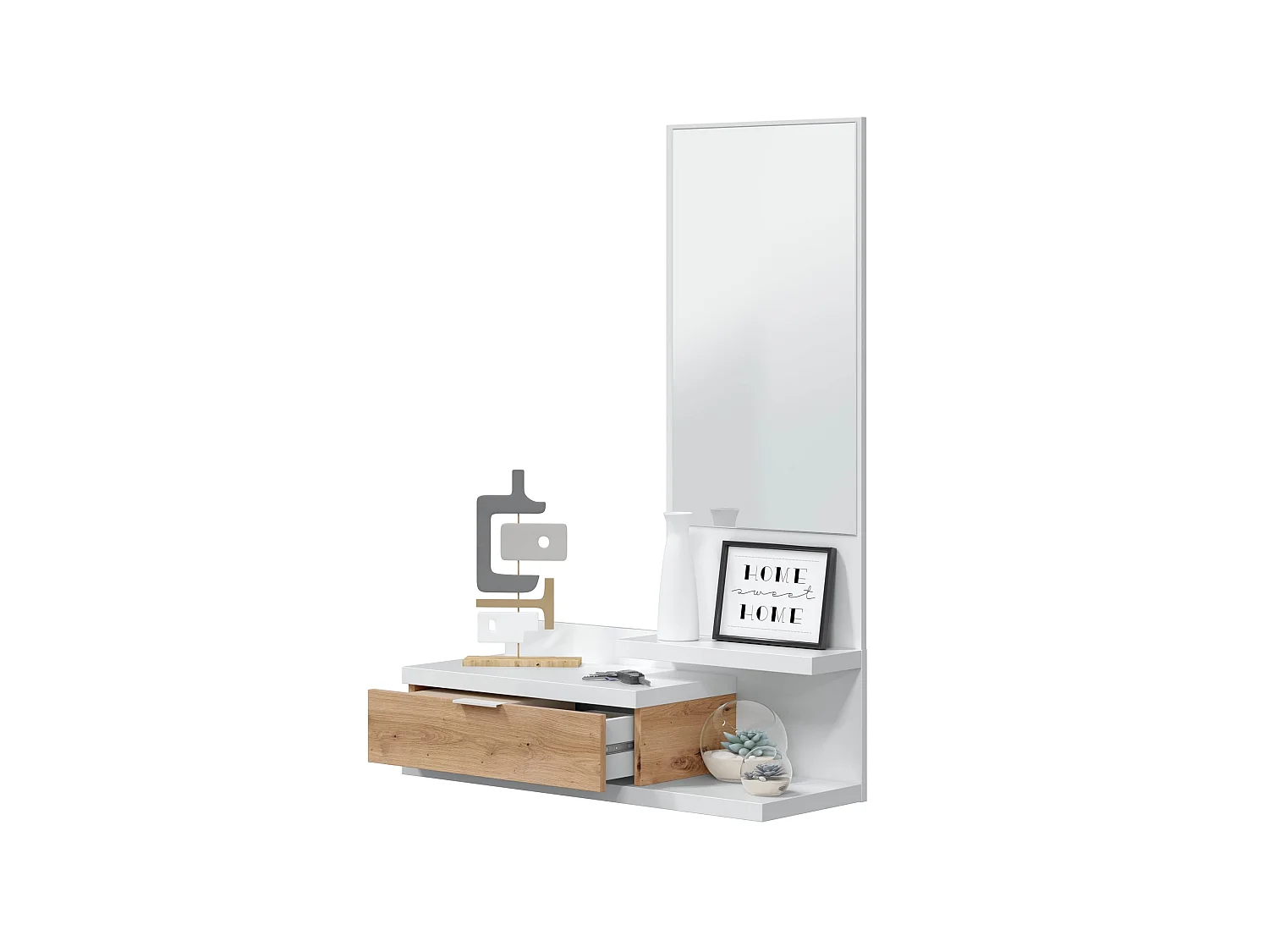 Mobile Ingresso Con Cassetto Specchio E Mensola Design Moderno Salvaspazio Ideale Per Ingresso Soggiorno Con Stile E Funzionalità 81 x 116 x 29 Cm Bianco E Rovere