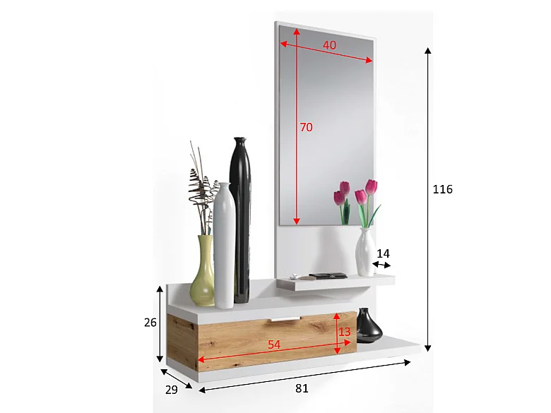 Mobile Ingresso Con Cassetto Specchio E Mensola Design Moderno Salvaspazio Ideale Per Ingresso Soggiorno Con Stile E Funzionalità 81 x 116 x 29 Cm Bianco E Rovere