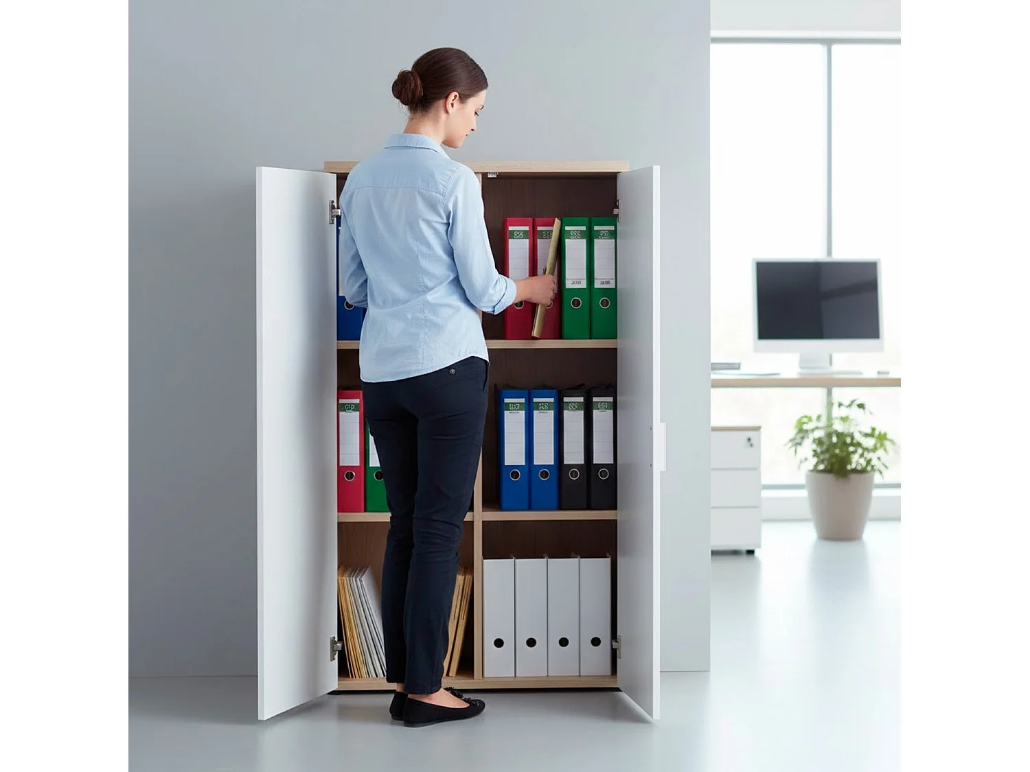 Armadio Multiuso Con 2 Ante E Ripiani Regolabili Mobile Salvaspazio In Melaminico Per Casa Ufficio Lavanderia E Ingresso 80 X 119 X 33 Cm Bianco Opaco E Rovere