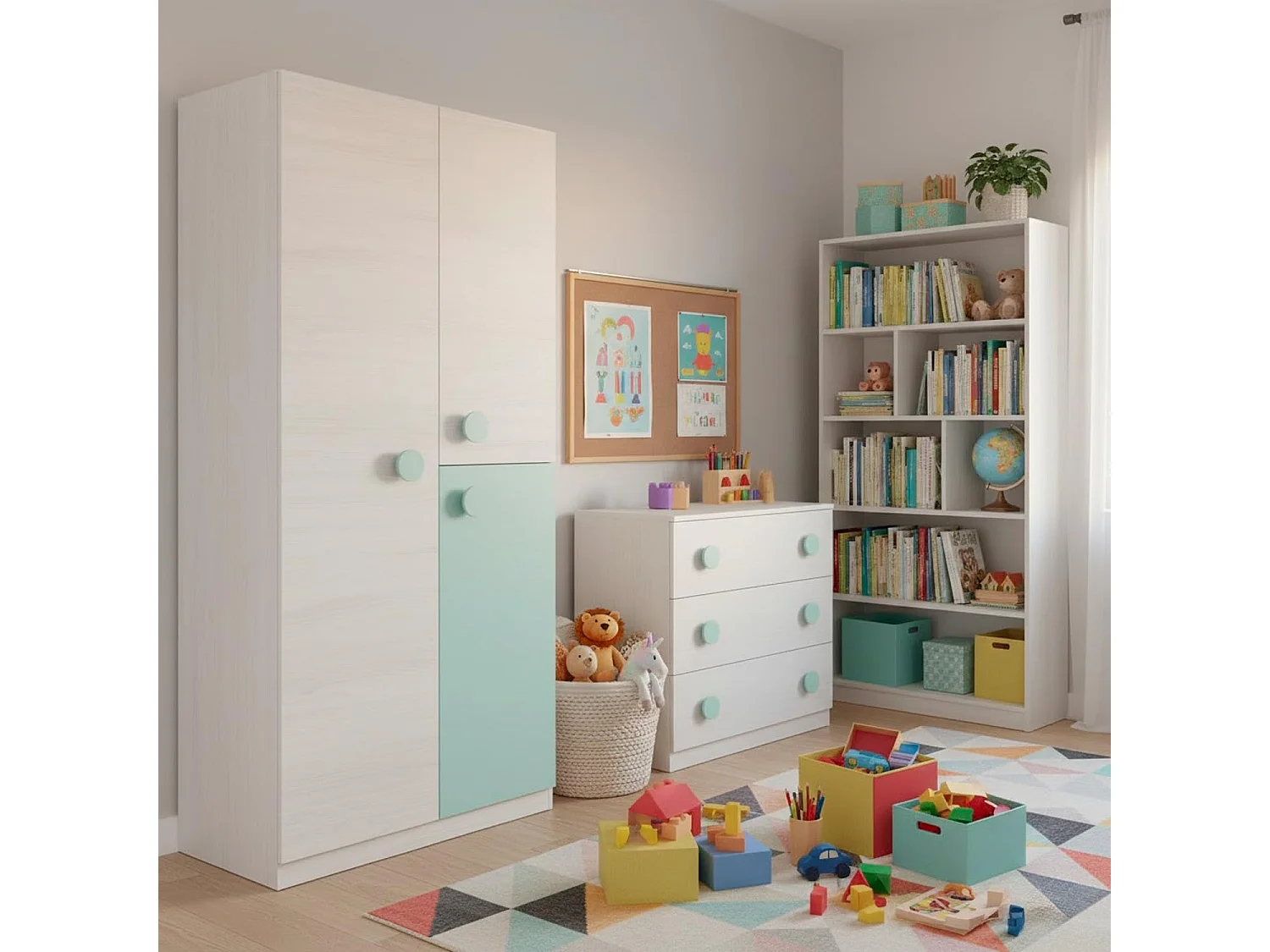 Armadio Guardaroba Compatto Con Barra Appendiabiti E Ripiani Per Cameretta E Camera Da Letto Design Moderno 200 X 90 X 52 Cm Bianco Alpi E Verde Acqua