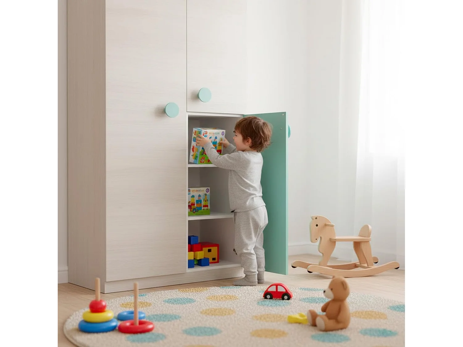 Armadio Guardaroba Compatto Con Barra Appendiabiti E Ripiani Per Cameretta E Camera Da Letto Design Moderno 200 X 90 X 52 Cm Bianco Alpi E Verde Acqua