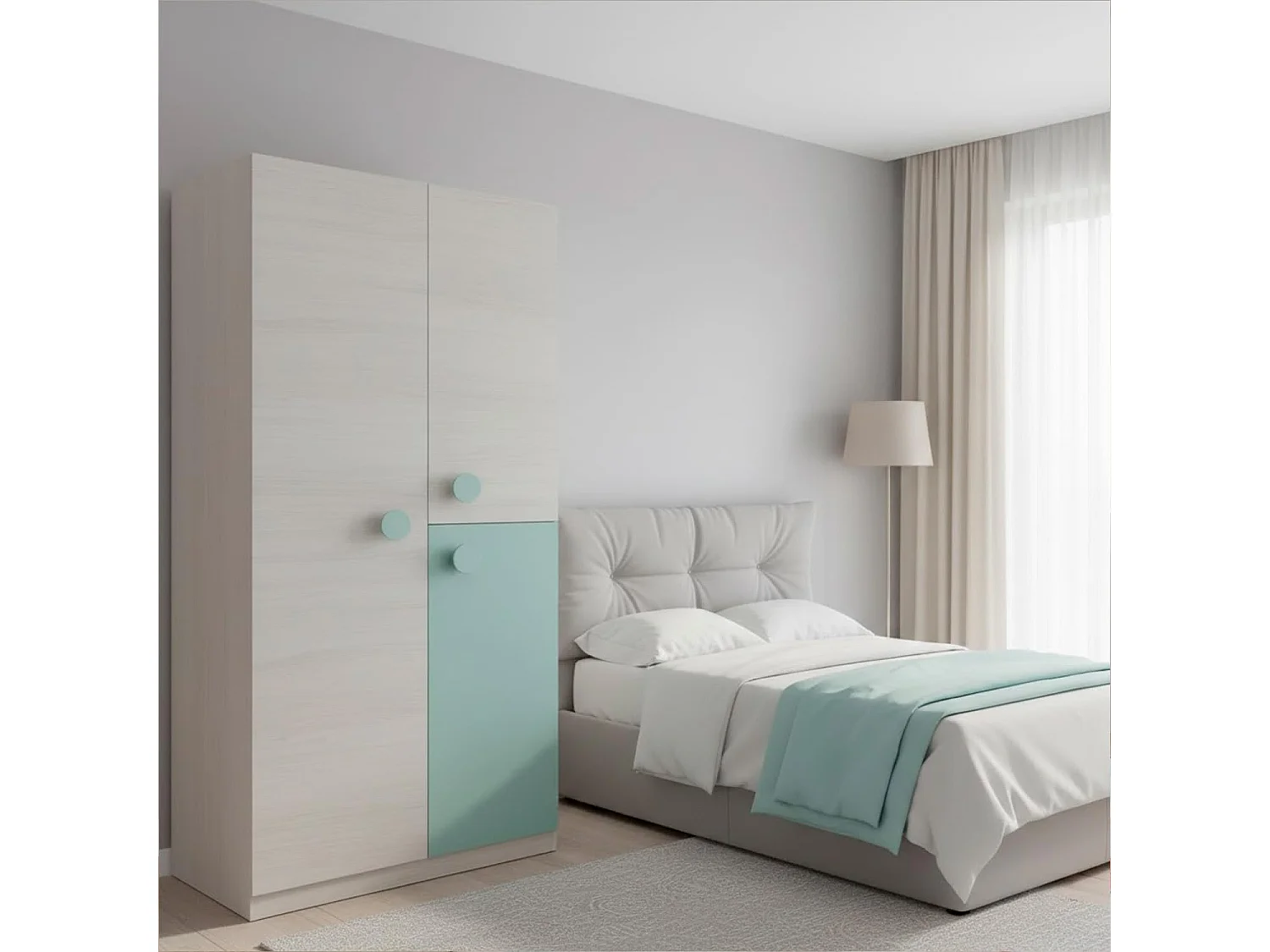 Armadio Guardaroba Compatto Con Barra Appendiabiti E Ripiani Per Cameretta E Camera Da Letto Design Moderno 200 X 90 X 52 Cm Bianco Alpi E Verde Acqua
