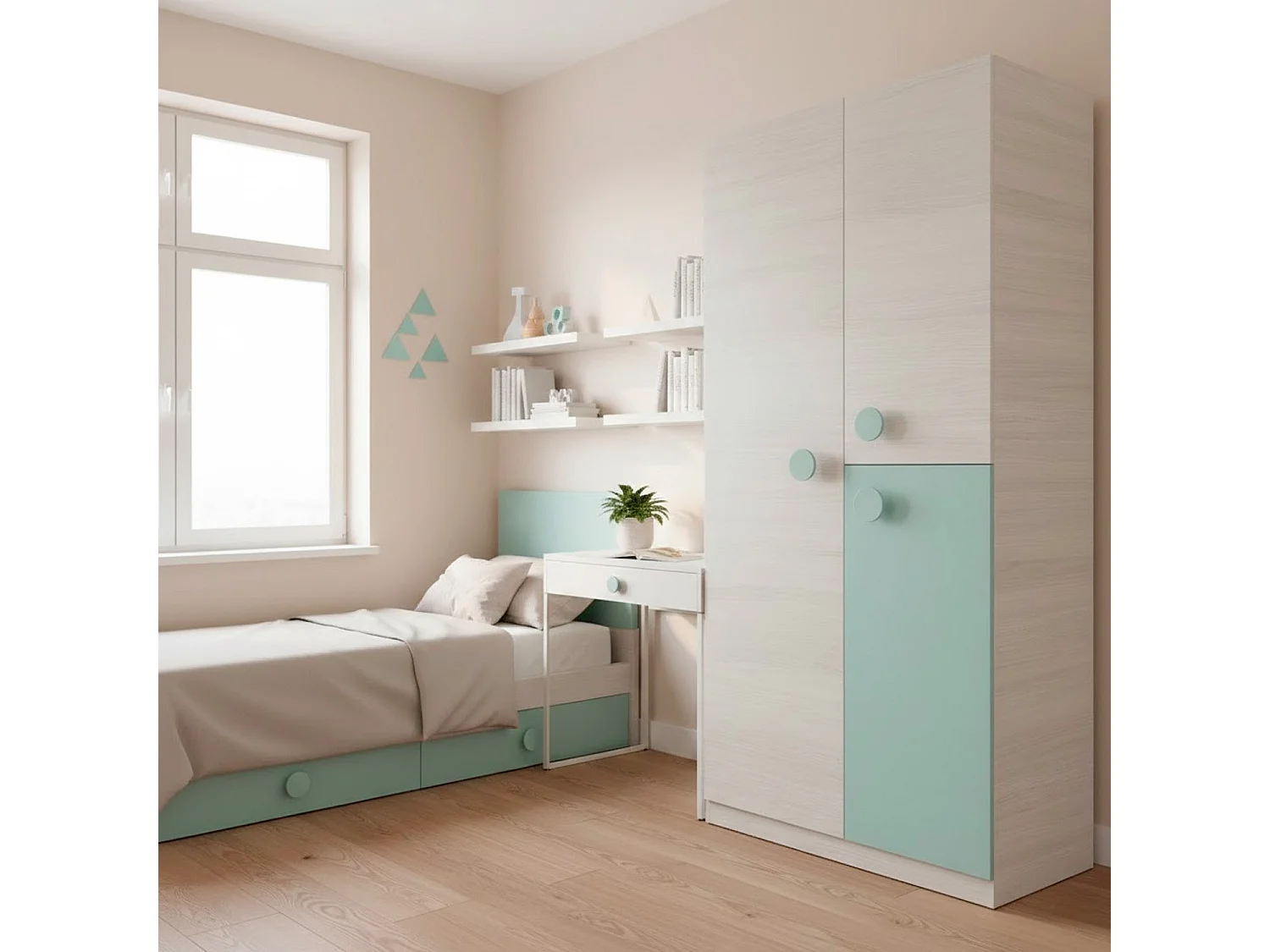 Armadio Guardaroba Compatto Con Barra Appendiabiti E Ripiani Per Cameretta E Camera Da Letto Design Moderno 200 X 90 X 52 Cm Bianco Alpi E Verde Acqua