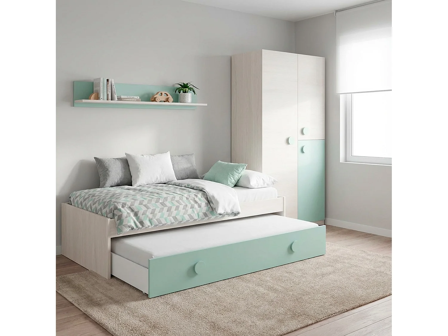 Armadio Guardaroba Compatto Con Barra Appendiabiti E Ripiani Per Cameretta E Camera Da Letto Design Moderno 200 X 90 X 52 Cm Bianco Alpi E Verde Acqua