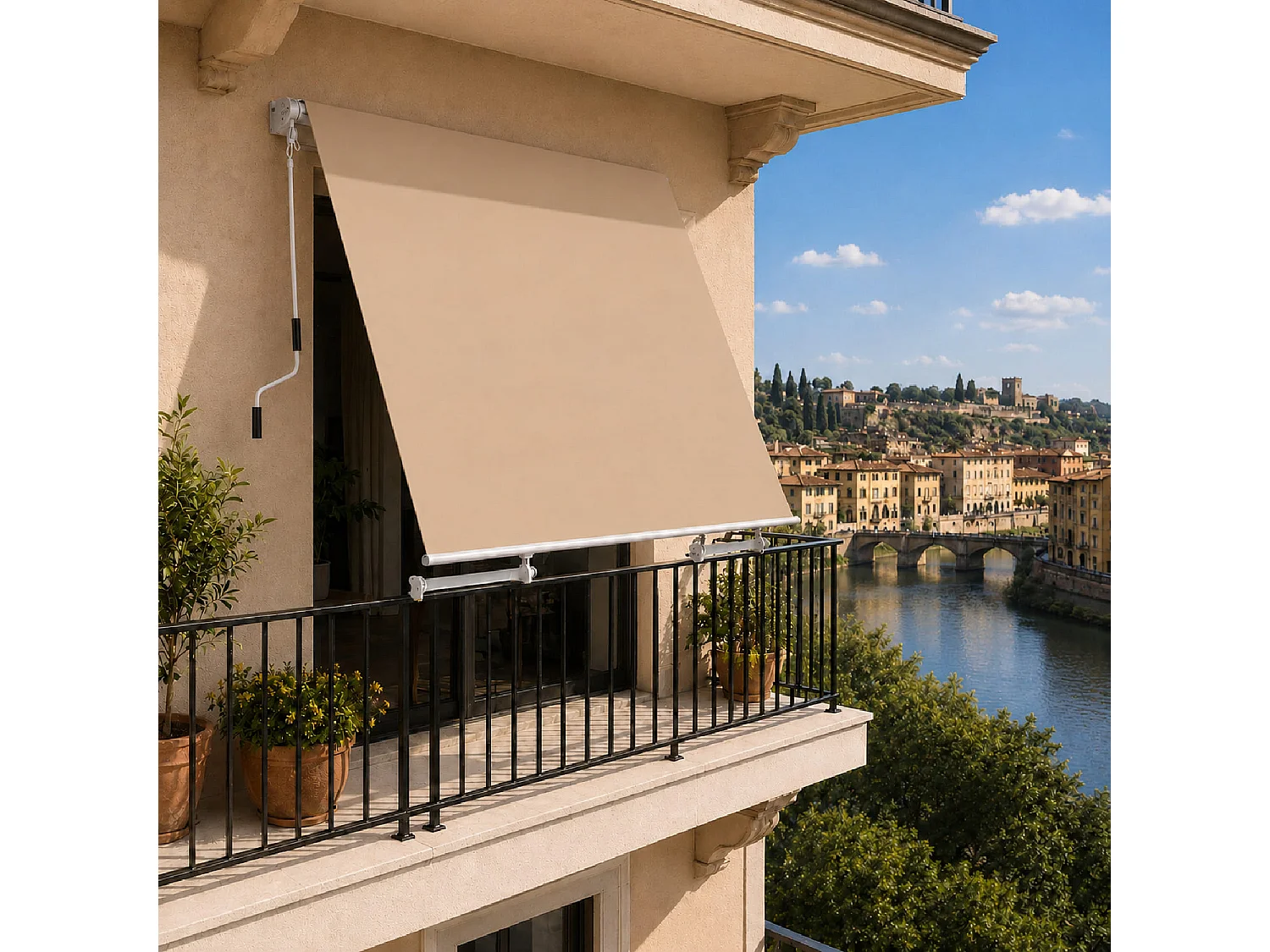 Tenda Da Sole Con Manovella Telaio In Alluminio Tessuto In poliestere Per Balcone Terrazza Veranda Esterni Riparo Raggi Solari E Privacy 250x250x50 cm Beige