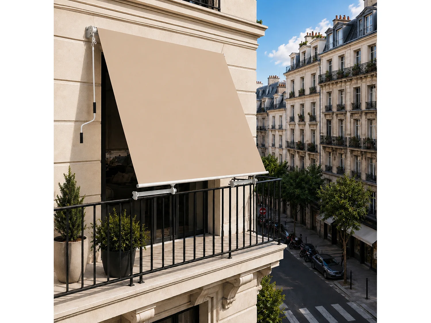 Tenda Da Sole Con Manovella Telaio In Alluminio Tessuto In poliestere Per Balcone Terrazza Veranda Esterni Riparo Raggi Solari E Privacy 250x250x50 cm Beige