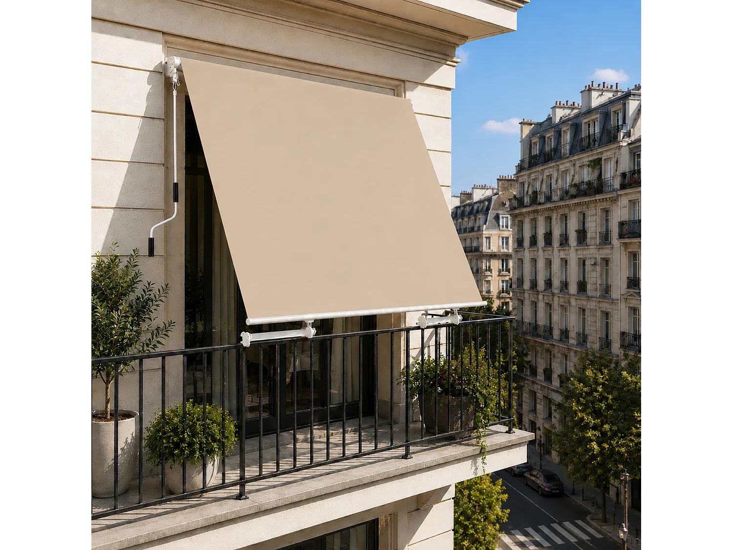 Tenda Da Sole Con Manovella Telaio In Alluminio Tessuto In poliestere Per Balcone Terrazza Veranda Esterni Riparo Raggi Solari E Privacy 250x250x50 cm Beige