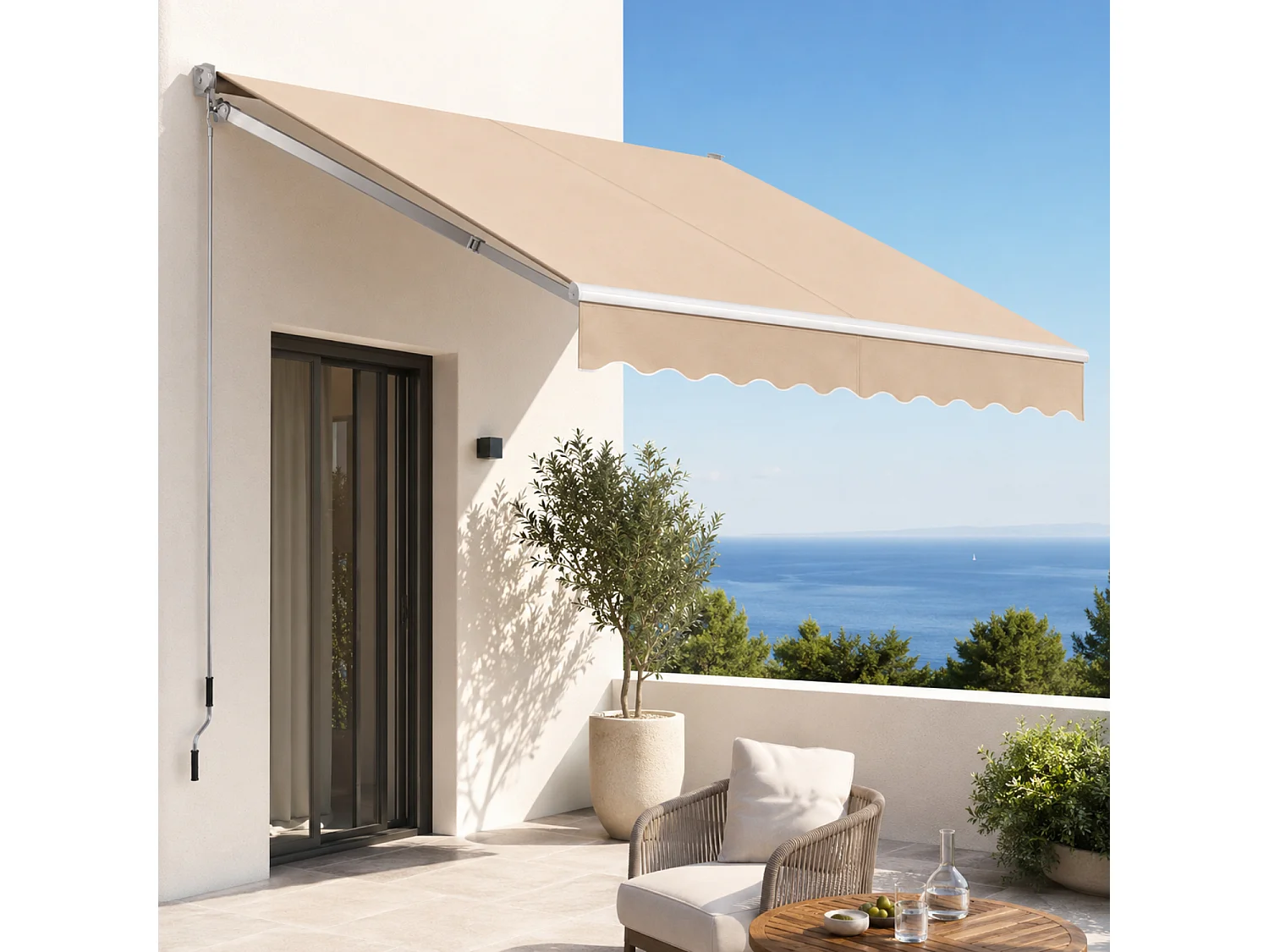Tenda Da Sole Moderna Con Manovella E Inclinazione Regolabile Struttura In Alluminio Per Balcone Terrazza Veranda Giardino 250 x 200 Cm Beige