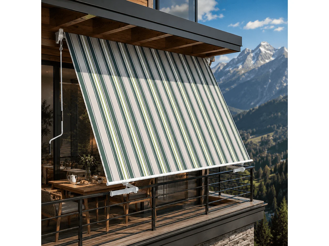 Tenda Da Sole Con Manovella In Alluminio E Tessuto Poliestere 280G Protezione Solare E Privacy Per Balcone Terrazza Veranda Cm Verde E Beige