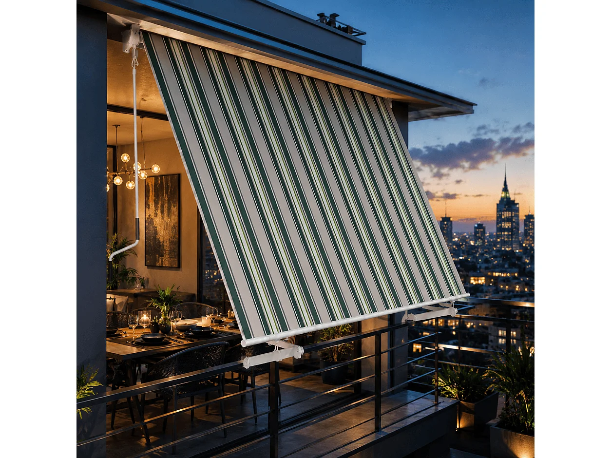Tenda Da Sole Con Manovella In Alluminio E Tessuto Poliestere 280G Protezione Solare E Privacy Per Balcone Terrazza Veranda Cm Verde E Beige