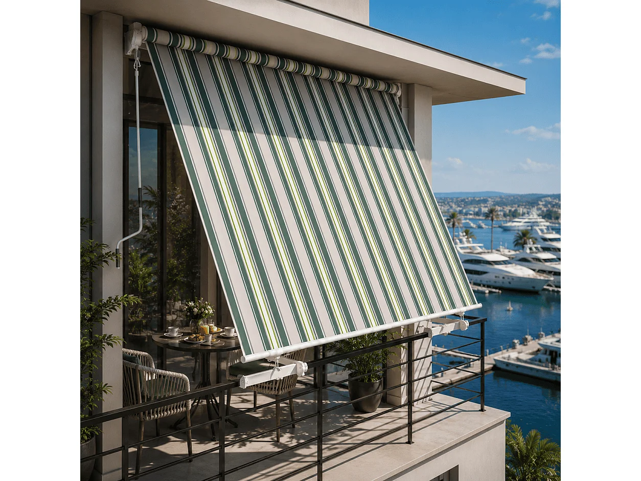 Tenda Da Sole Con Manovella In Alluminio E Tessuto Poliestere 280G Protezione Solare E Privacy Per Balcone Terrazza Veranda Cm Verde E Beige