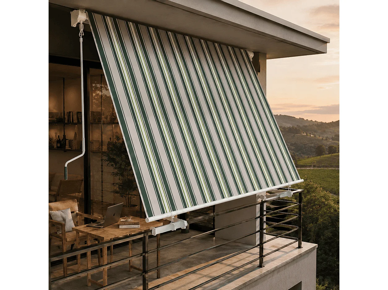 Tenda Da Sole Con Manovella In Alluminio E Tessuto Poliestere 280G Protezione Solare E Privacy Per Balcone Terrazza Veranda Cm Verde E Beige