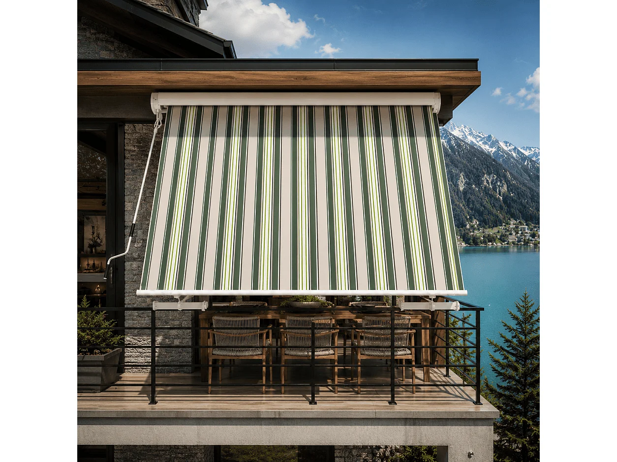 Tenda Da Sole Con Manovella In Alluminio E Tessuto Poliestere 280G Protezione Solare E Privacy Per Balcone Terrazza Veranda Cm Verde E Beige