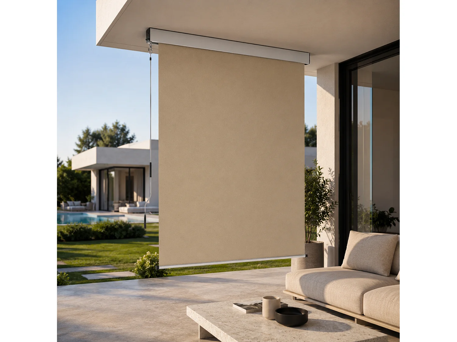 Tenda Verticale Parasole E Frangivista Con Cassonetto In Alluminio E Manovella Rimovibile Idrorepellente E Privacy Per Veranda Balcone Terrazza 200 X 250 Cm Beige