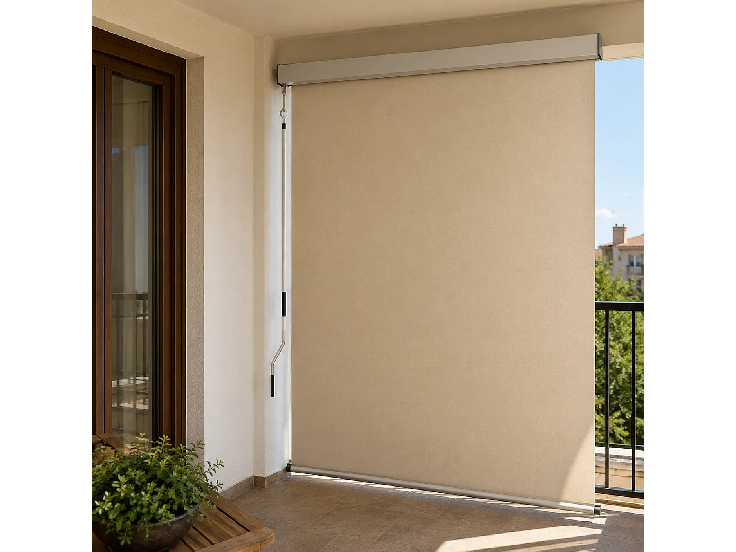 Tenda Verticale Parasole E Frangivista Con Cassonetto In Alluminio E Manovella Rimovibile Idrorepellente E Privacy Per Veranda Balcone Terrazza 200 X 250 Cm Beige