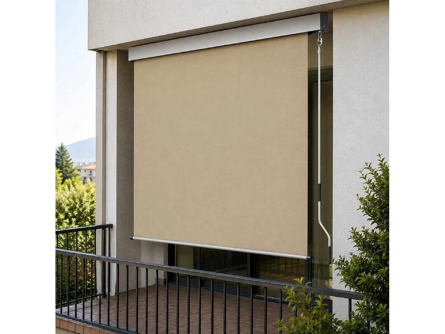 Tenda Verticale Parasole E Frangivista Con Cassonetto In Alluminio E Manovella Rimovibile Idrorepellente E Privacy Per Veranda Balcone Terrazza 200 X 250 Cm Beige