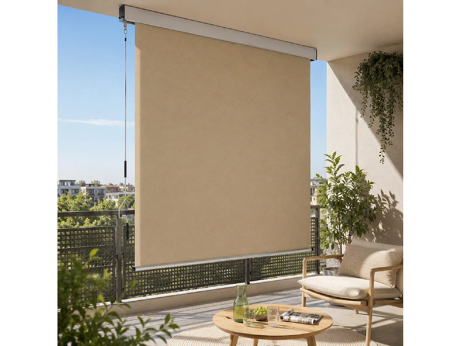 Tenda Verticale Parasole E Frangivista Con Cassonetto In Alluminio E Manovella Rimovibile Idrorepellente E Privacy Per Veranda Balcone Terrazza 200 X 250 Cm Beige