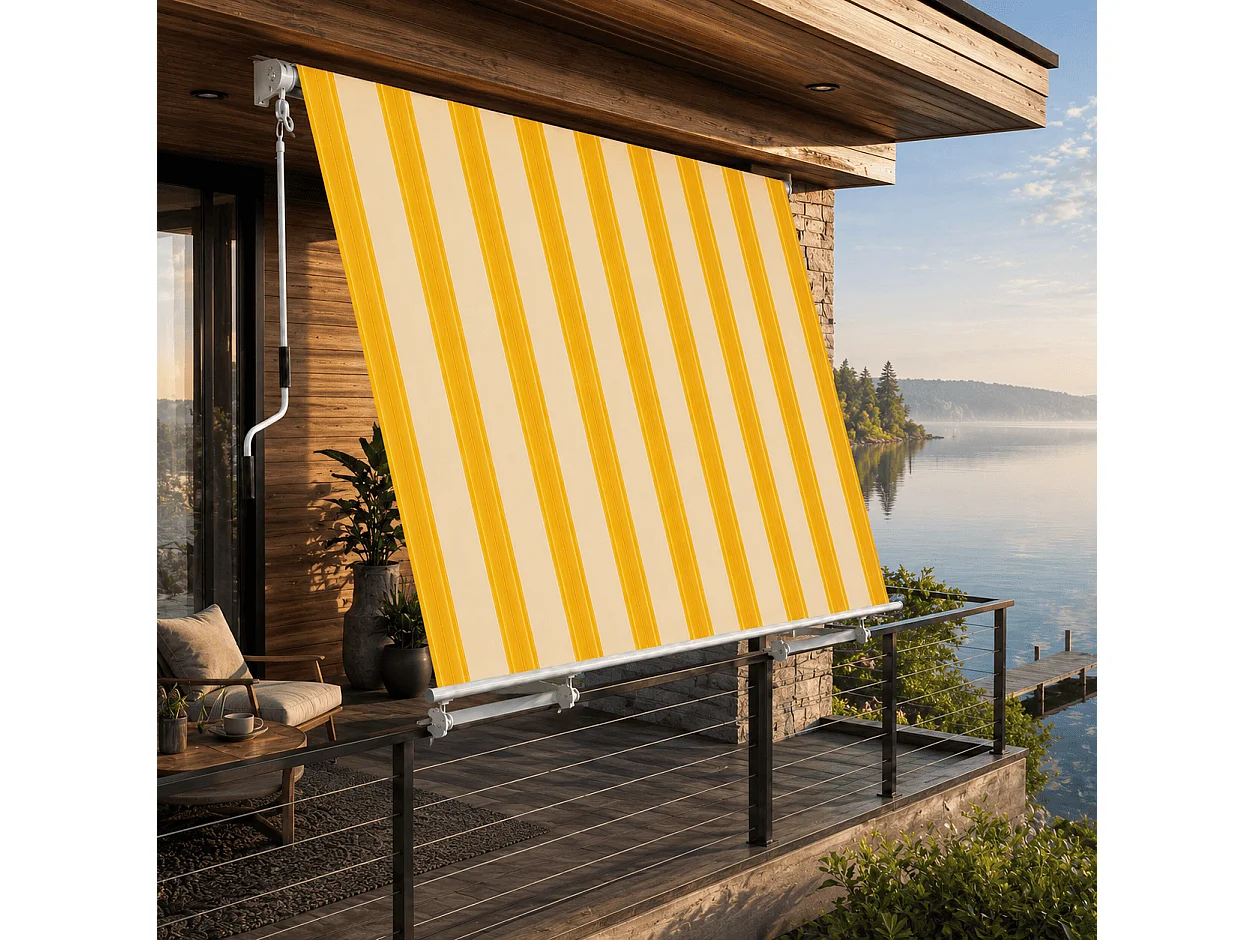 Tenda Da Sole Con Struttura In Alluminio E Manovella Tessuto In Poliestere Protezione Solare Privacy Per Balcone Veranda Terrazza E Spazi Esterni Giallo E Beige