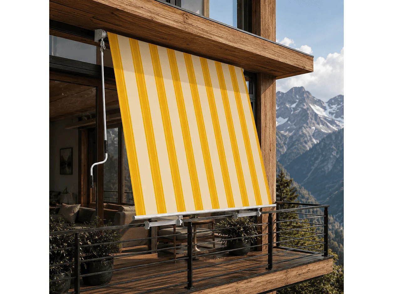Tenda Da Sole Con Struttura In Alluminio E Manovella Tessuto In Poliestere Protezione Solare Privacy Per Balcone Veranda Terrazza E Spazi Esterni Giallo E Beige