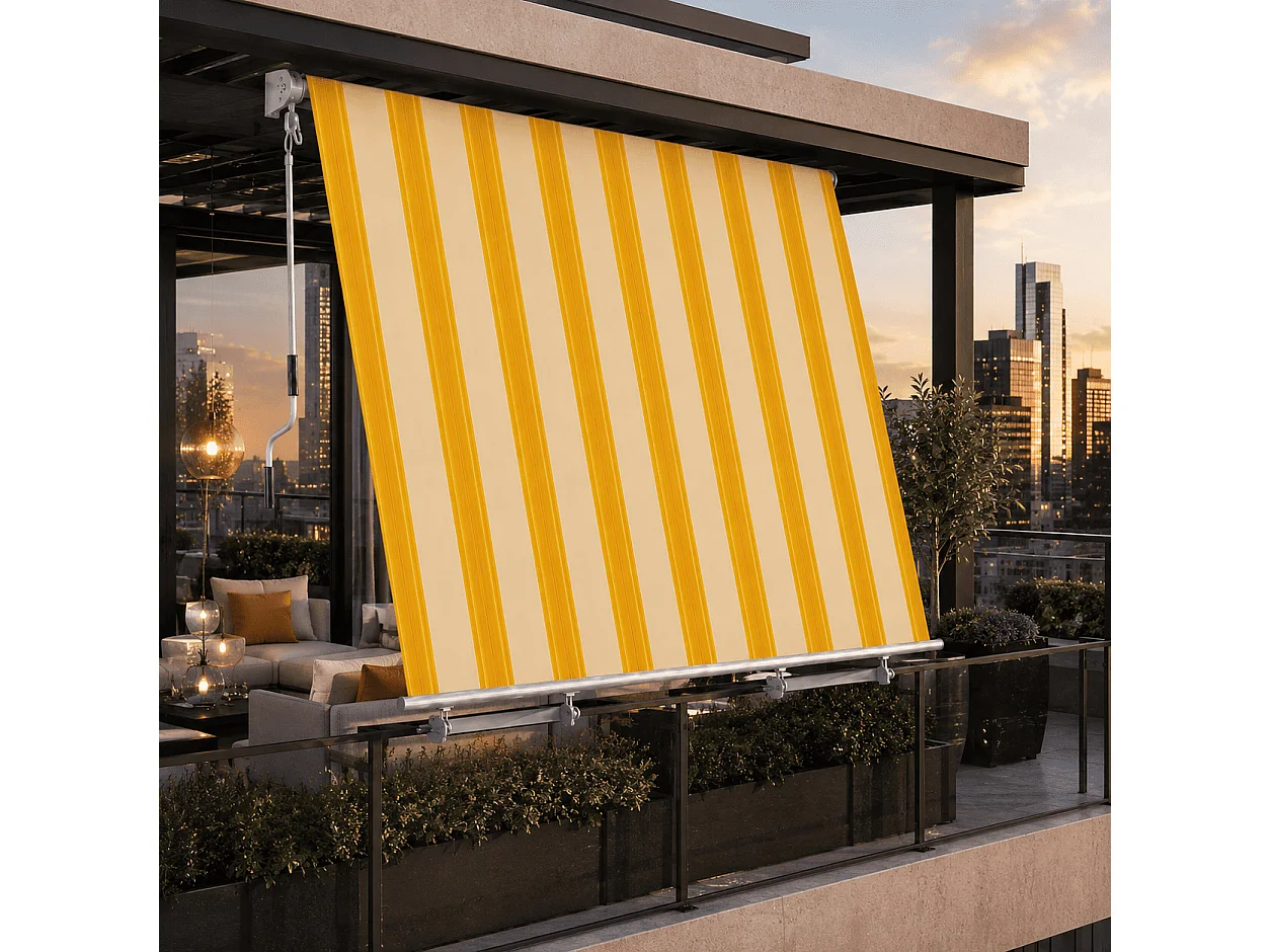 Tenda Da Sole Con Struttura In Alluminio E Manovella Tessuto In Poliestere Protezione Solare Privacy Per Balcone Veranda Terrazza E Spazi Esterni Giallo E Beige