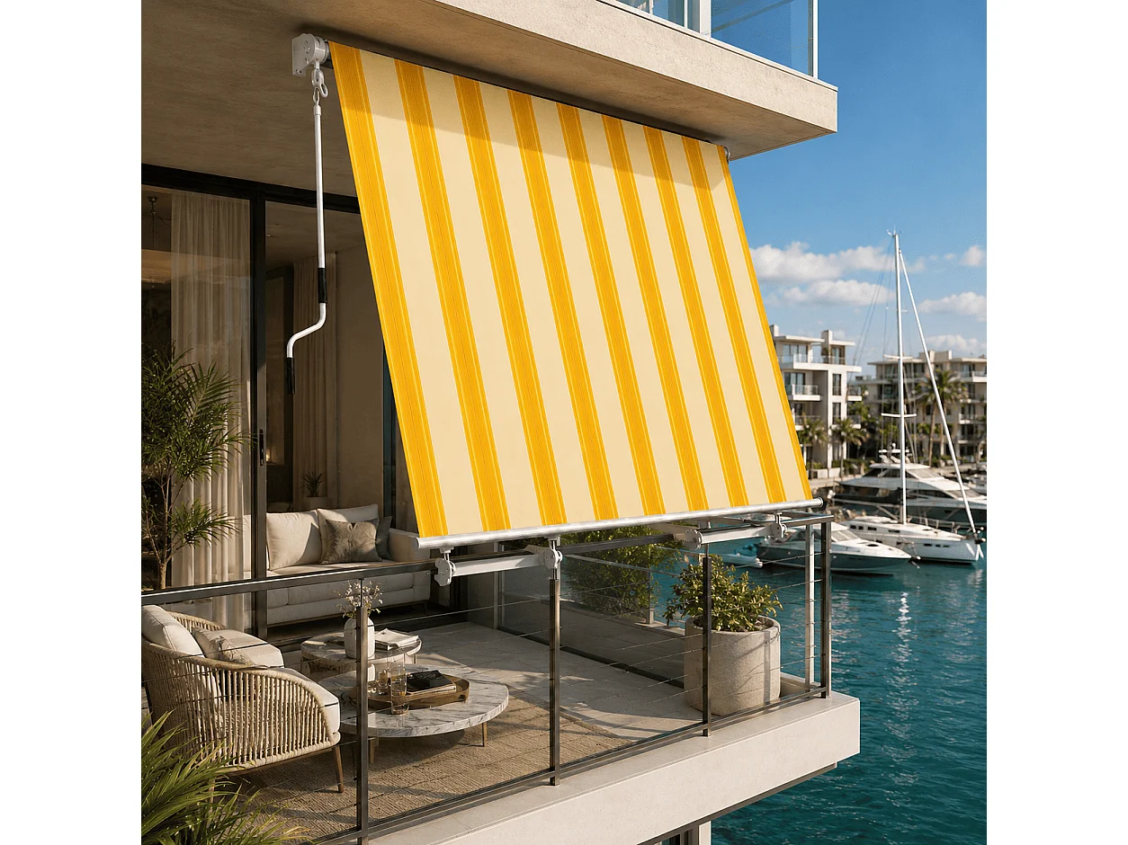 Tenda Da Sole Con Struttura In Alluminio E Manovella Tessuto In Poliestere Protezione Solare Privacy Per Balcone Veranda Terrazza E Spazi Esterni Giallo E Beige