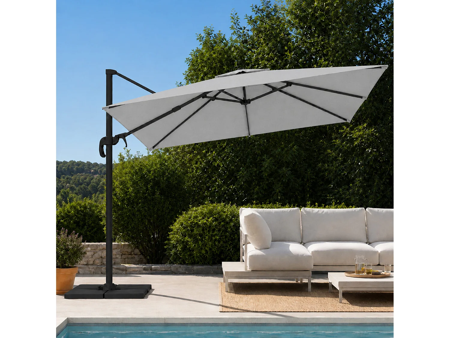 Ombrellone 3x4 M In Acciaio Retrattile Per Piscina Gazebo Terrazze Bar Hotel In Acciaio Inossidabile Con Braccio Rotabile 360° Telo Impermeabile Grigio Chiaro