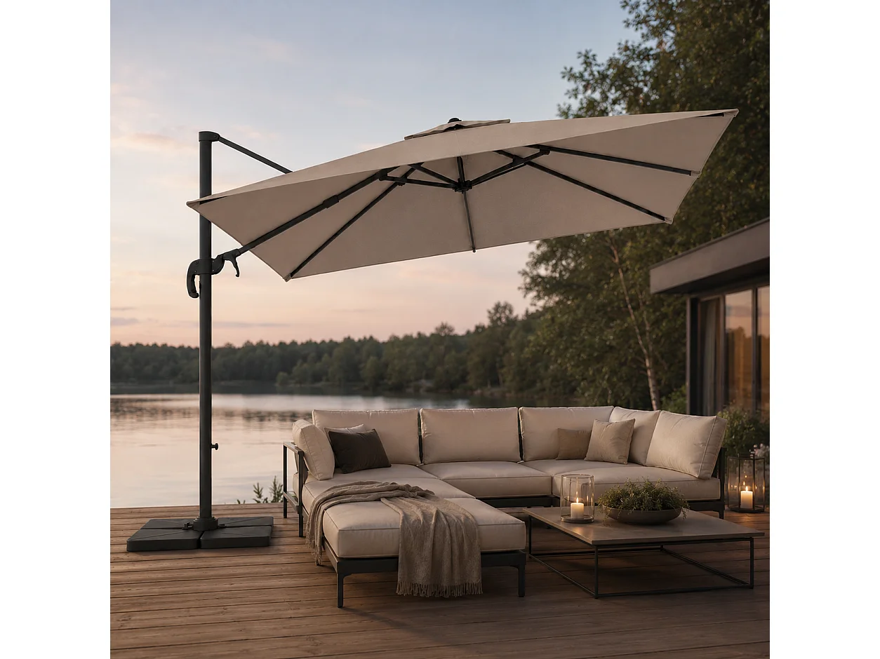 Ombrellone 3x3 M Per Giardino Piscina Gazebo Terrazze Bar E Hotel In Acciaio Inossidabile Con Braccio Retrattile E Rotabile E 360° Telo Impermeabile Tortora