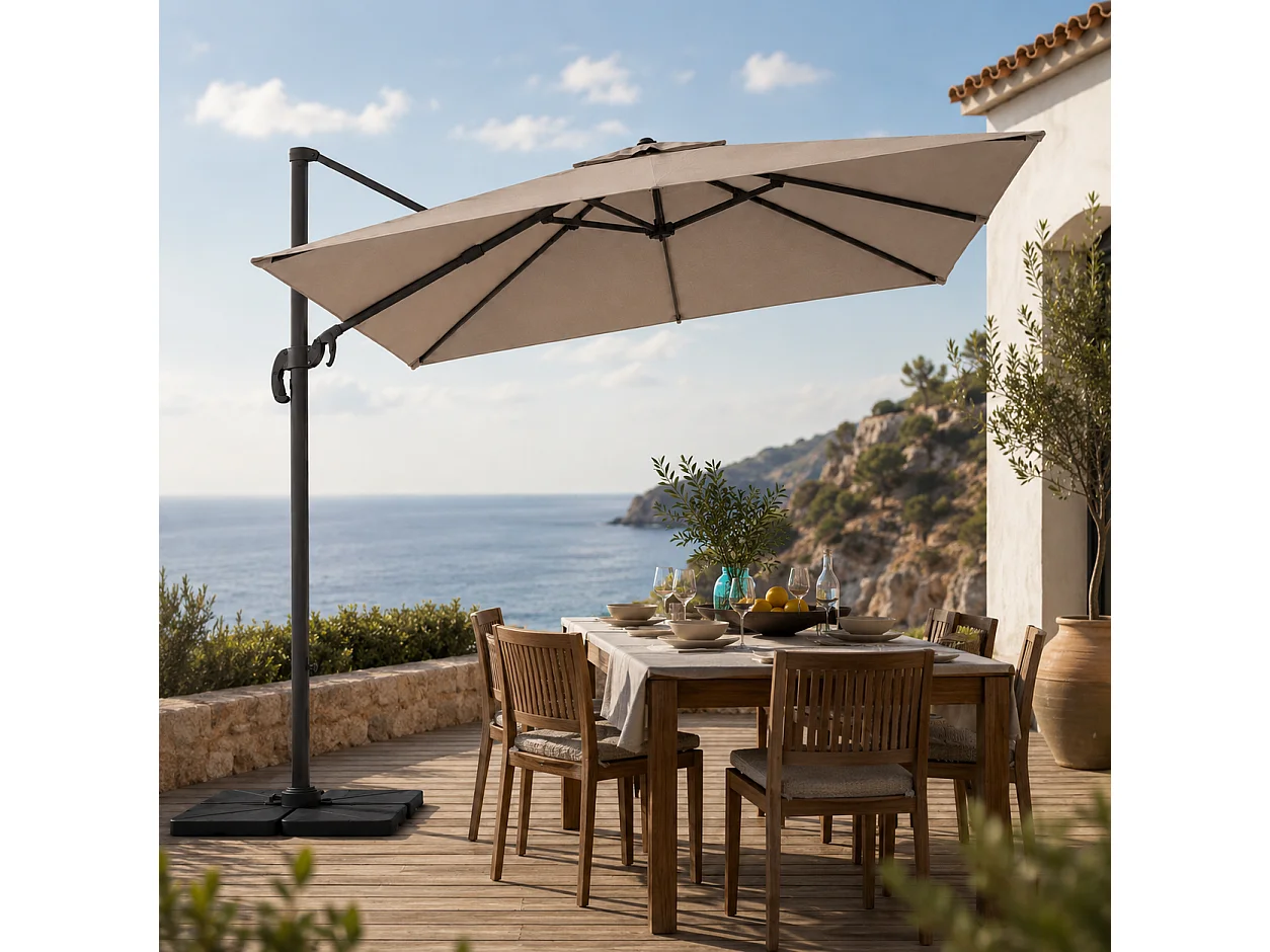 Ombrellone 3x3 M Per Giardino Piscina Gazebo Terrazze Bar E Hotel In Acciaio Inossidabile Con Braccio Retrattile E Rotabile E 360° Telo Impermeabile Tortora