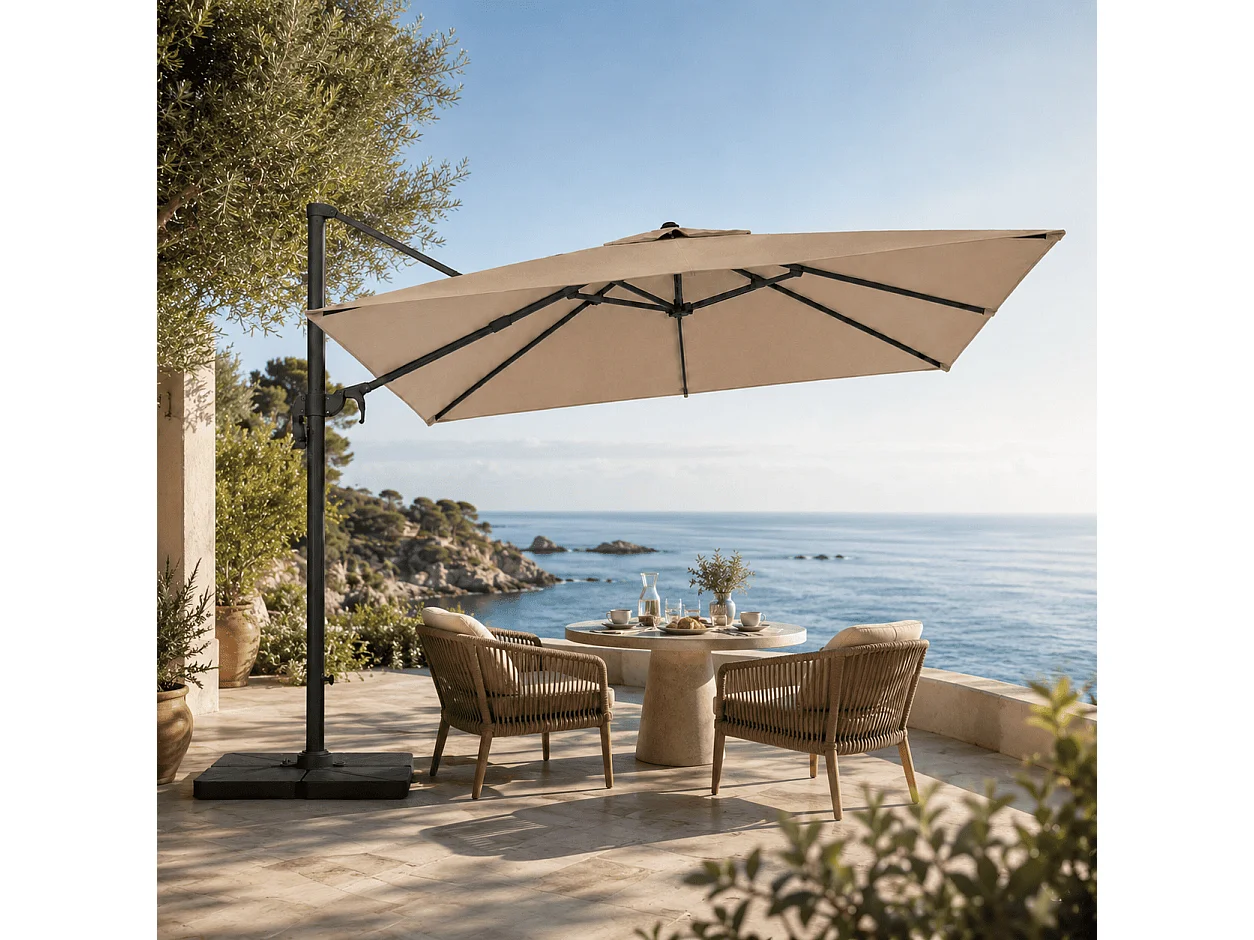 Ombrellone 3x3 M Per Giardino Piscina Gazebo Terrazze Bar E Hotel In Acciaio Inossidabile Con Braccio Retrattile E Rotabile E 360° Telo Impermeabile Tortora