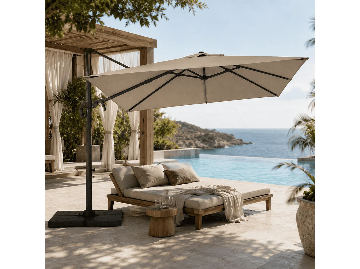 Ombrellone 3x3 M Per Giardino Piscina Gazebo Terrazze Bar E Hotel In Acciaio Inossidabile Con Braccio Retrattile E Rotabile E 360° Telo Impermeabile Tortora