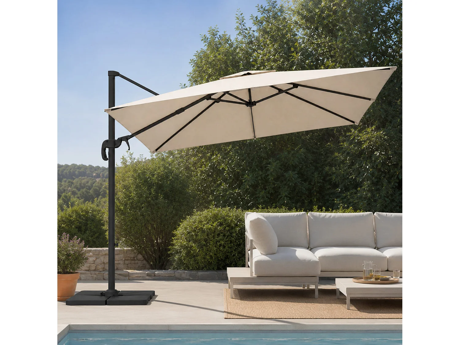 Ombrellone 3X3 M Braccio Retrattile Per Piscina Terrazze Bar Hotel In Acciaio Inossidabile Con Rotazione Braccio 360° Telo 180 G M2 Impermeabile Resistente UV Beige