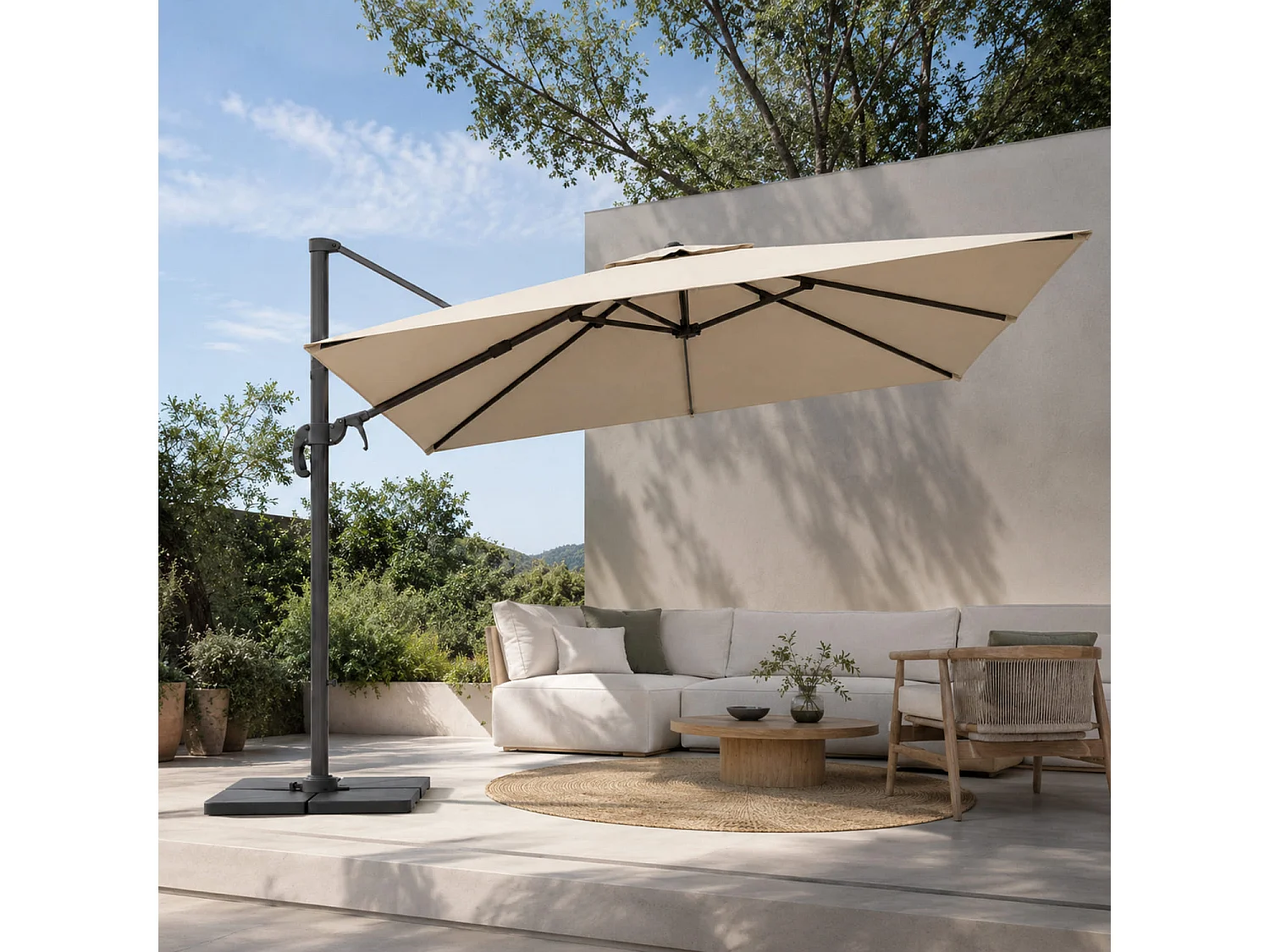Ombrellone 3X3 M Braccio Retrattile Per Piscina Terrazze Bar Hotel In Acciaio Inossidabile Con Rotazione Braccio 360° Telo 180 G M2 Impermeabile Resistente UV Beige